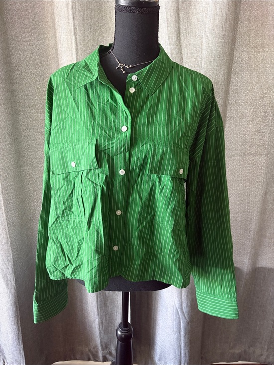 Madewell Tops - Madewell Green Striped Button-Up Shirt
